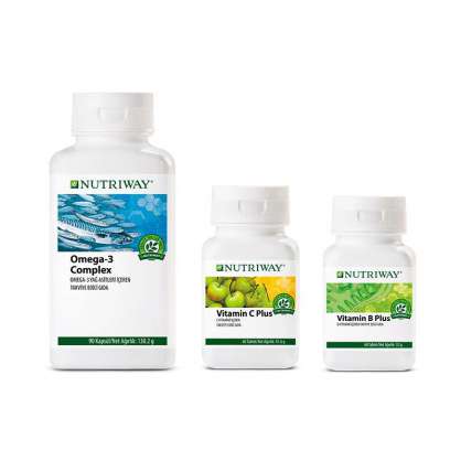 AMWAY  NUTRIWAY™ ile Zindeliğinizi Artırmaya Destek Seti ( Omega 3 Complex Nutriway™ + Vitamin B Plus Nutriway™ + Vitamin C Plus Nutriway™ ) 